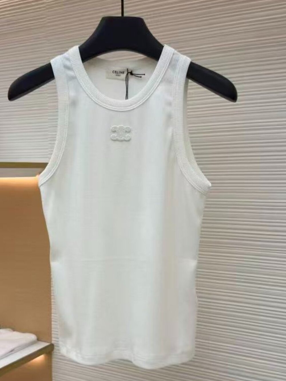Celine Women White Rib‑Knit Sleeveless Tank Top